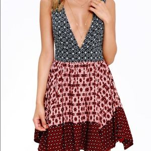 Lulus La Vie en Roses Navy Blue & Red Floral Dress